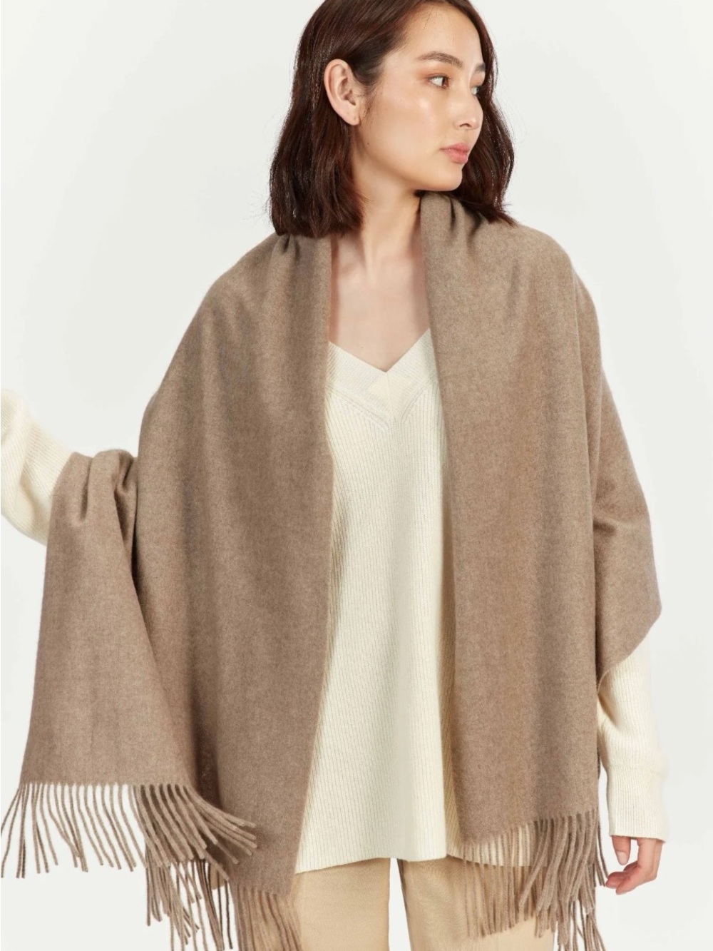 Shawl cape Scarf Pashmina Wool Taupe Tan Camel GOBI